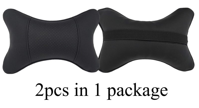 yuhuru Car Neck Pillows Both Side Pu Leather 2pieces Pack Headrest Fit for Most Cars Filled Fiber Universal Car Pillow (Black) - Image 3